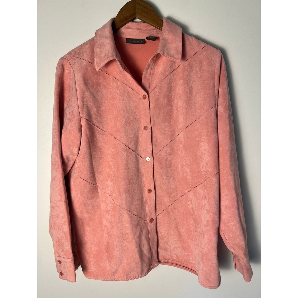 Relativity Shirt Wm M Pink Faux Suede Chevron Stitching Y2K Gothic Western 90s